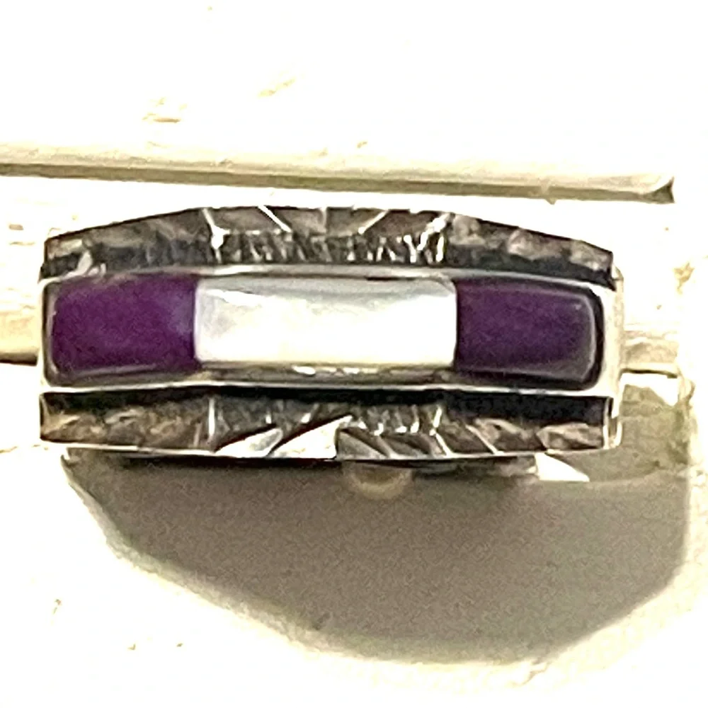 Sterling Charoite and Mother of Pearl Ring sz 10